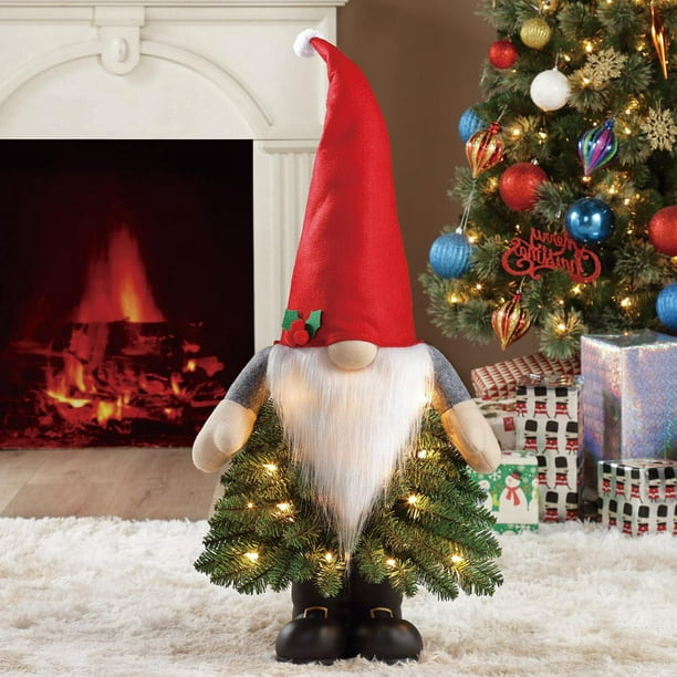 Holiday Time Standing Gnome Pre-Lit Christmas Tree with Clear Lights, 3 ...