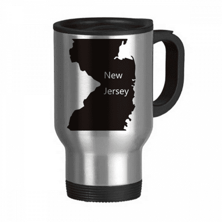 

New Jersey USA Map Outline Travel Mug Flip Lid Stainless Steel Cup Car Tumbler Thermos