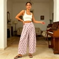 thumbnail image 5 of DORKASM Women's Polka Dot Pants High Waist Loose Fit Fashion Trousers Wide Barrel Leg Elastic Waist Boho Soft Clothes Comfort Linen Pants with Pockets Pink S, 5 of 5