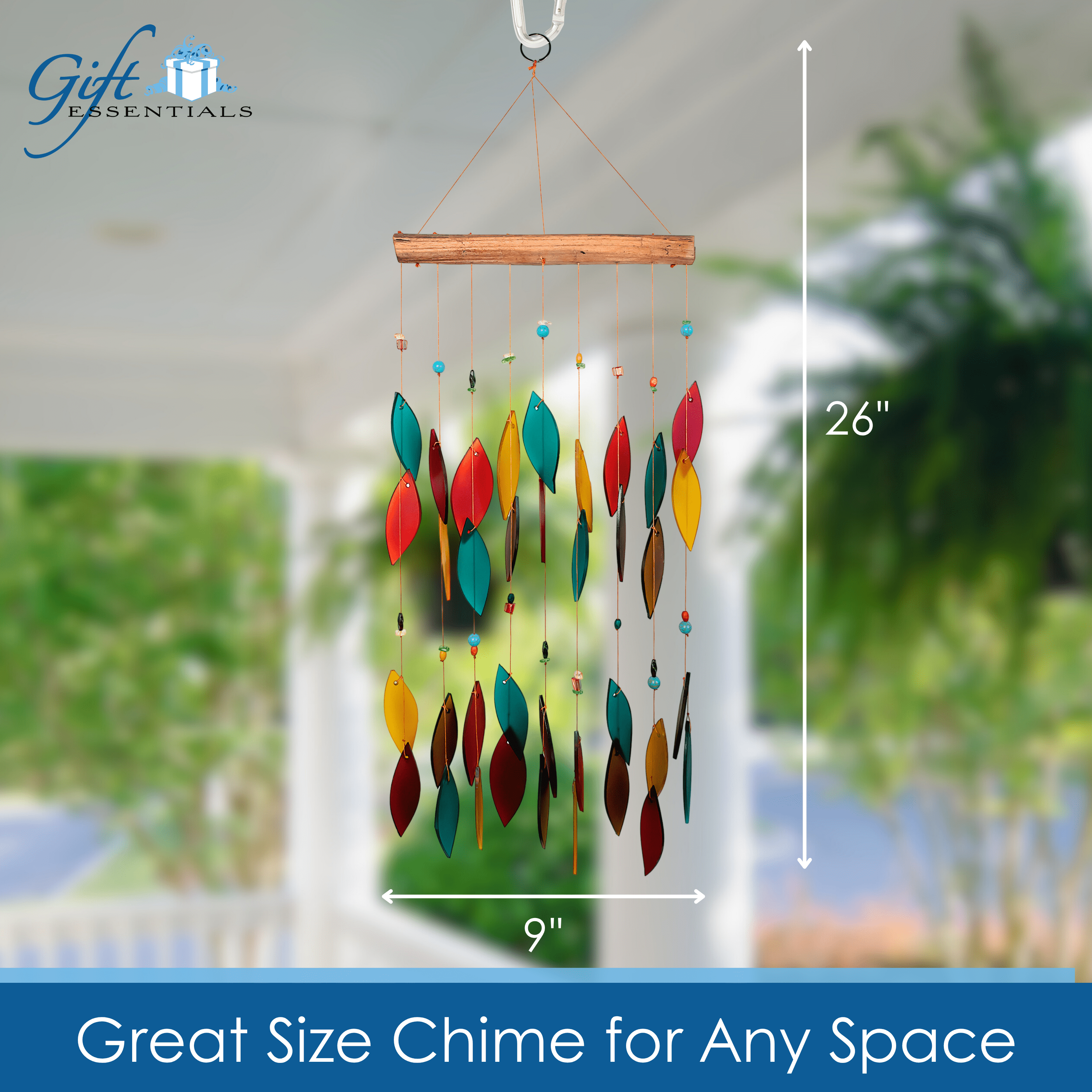 Blue Handworks Santa Fe Colors Beaded Glass & Driftwood Wind Chime - Sandblasted Glass and Found Wood Handcrafted Outdoor and Garden Windchime