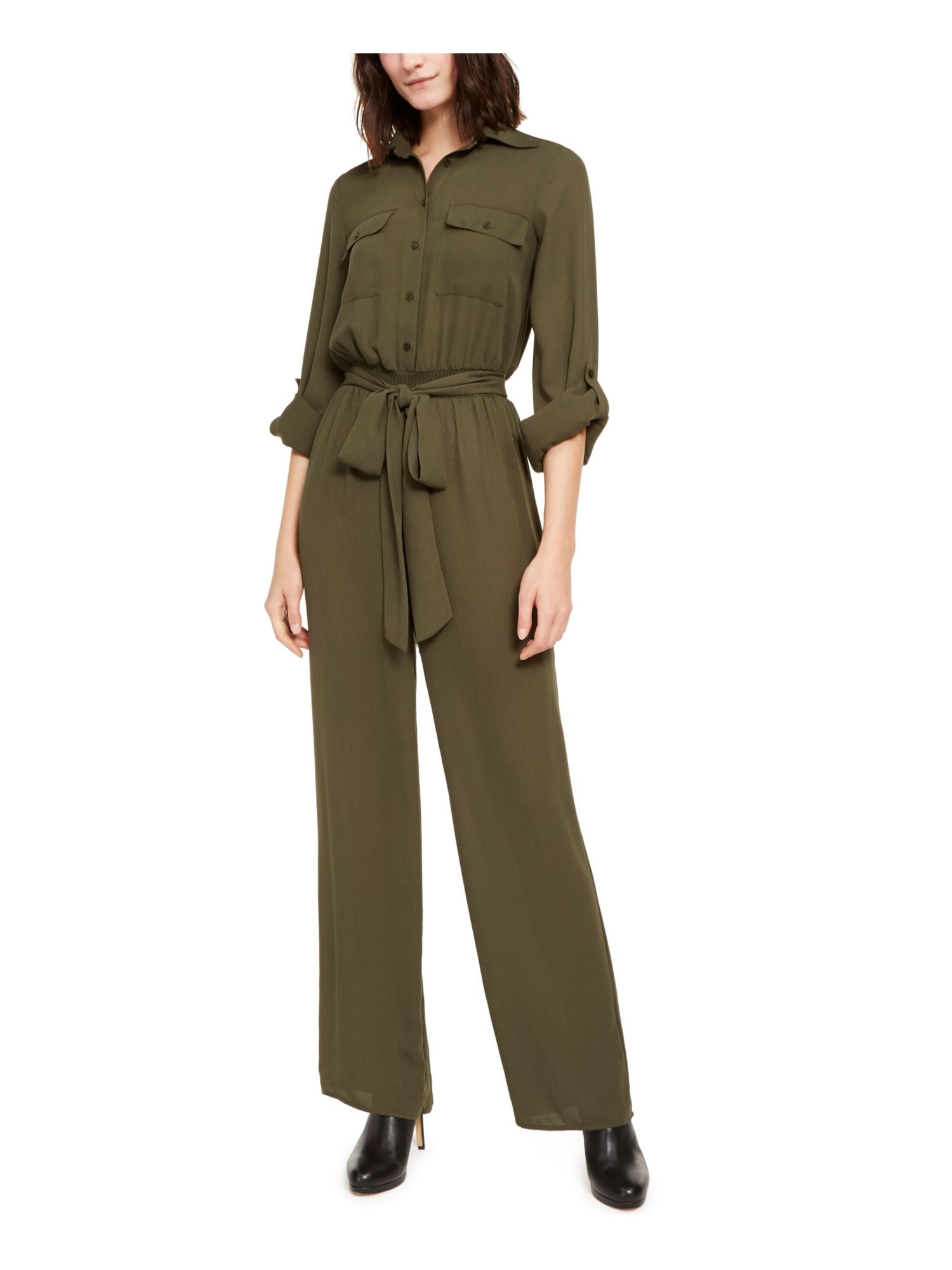 Womens Green 3/4 Sleeve Collared Wide Leg Evening Jumpsuit Size: - Walmart.com