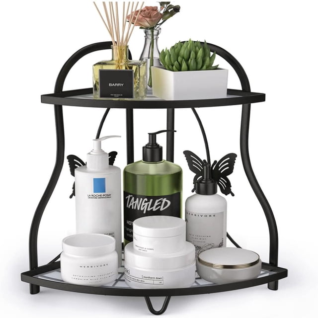 2 Tier Corner Bathroom Sink Vanity Organizer Countertop Shelves Metal Corner Spice Seasoning Rack Shelf Organizer Count