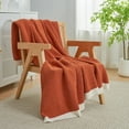 thumbnail image 3 of Chenille Waffle Knit Throw Blanket Reversible Bedding Blanket, 50"x60", Burnt Orange, 3 of 7
