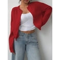 thumbnail image 4 of Women'S Button Down Long Sleeve Crewneck Crop Cardigan Sweater Cute Knitwear Clothes Red L, 4 of 7