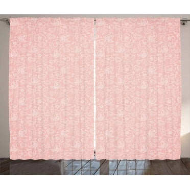 Ambesonne Pale Pink Curtains 2 Panel Set, Flowers Spiral, 108" x 63", Coral White