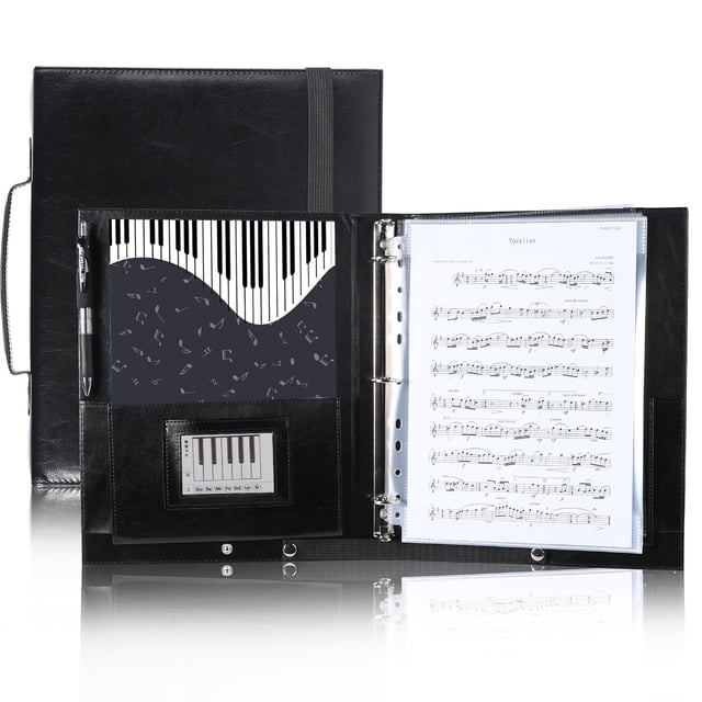 Carpeta organizadora para partituras corales Musfunny, piel sintética negra