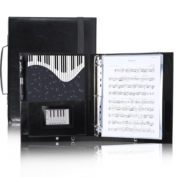 Carpeta organizadora para partituras corales Musfunny, piel sintética negra