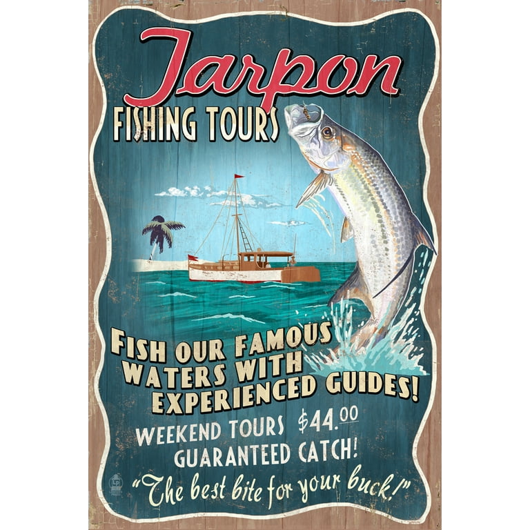 Tarpon Fishing Tours, Vintage Sign (100% Cotton Tea Towel, Decorative Hand  Towel, Kitchen and Home) 