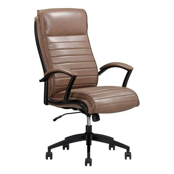 Pemberly Row Contemporary Top Grain Leather Desk Chair in Brown