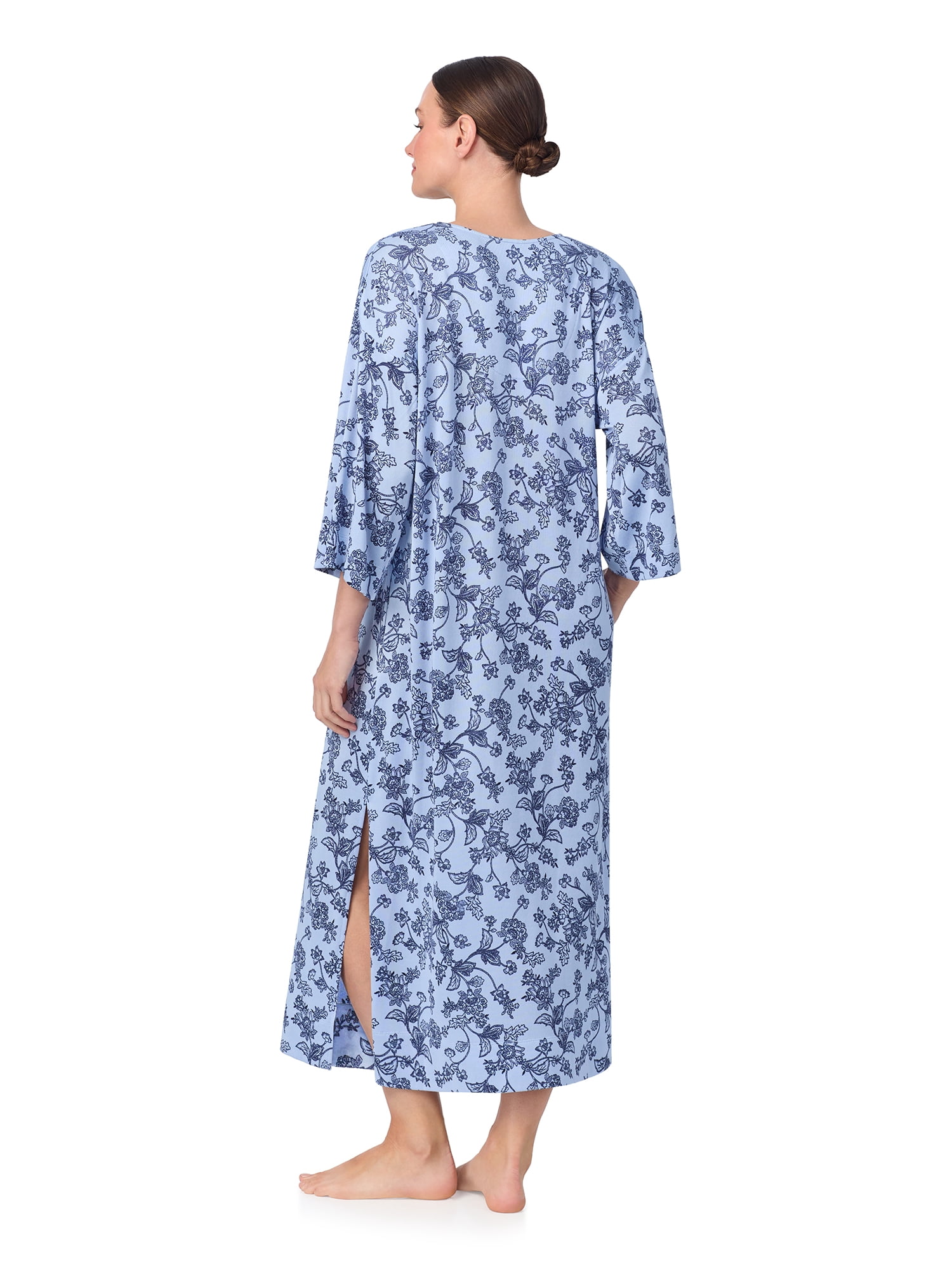 Aria Women's Sweater Knit 3/4 Sleeve V-Neck Lounger Nightgown with Pockets, Sizes XS to 5X