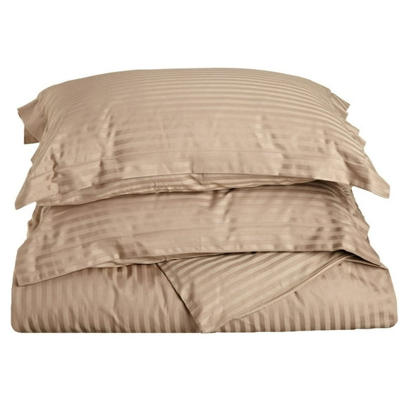 300-Thread Count 100% Egyptian Cotton Lightweight Stripes Duvet Cover Set Taupe / Twin