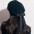 thumbnail image 4 of Boina de lana mezclada con lazo, estilo padre-hijo, sombrero de pintor de lana de moda para mujer para otoño e invierno, 4 of 5