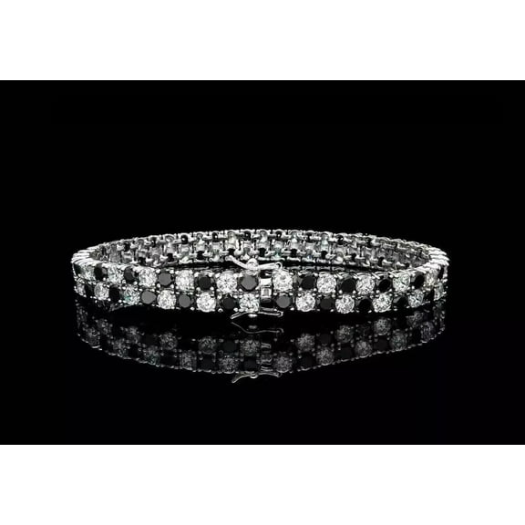 Sparkle Jewels Tennis Link Men's Bracelet 14K White Gold Plated Round Cut Black Diamond