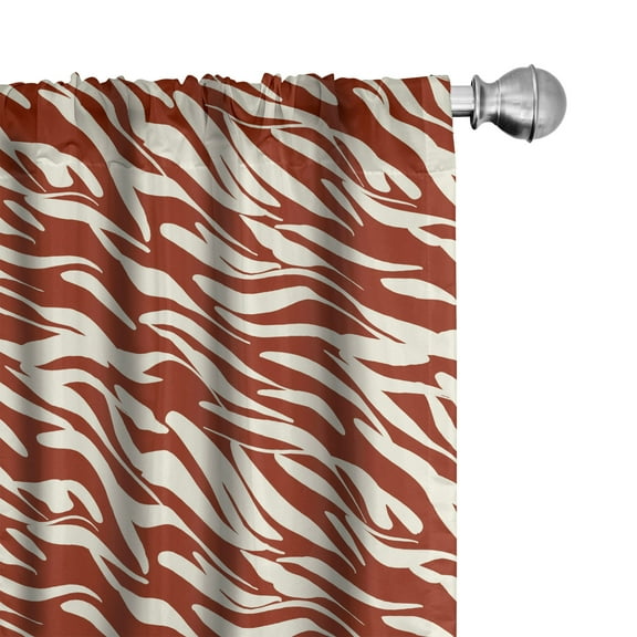 Ambesonne Retro Curtains, Monochrome Wild Cat Pattern, Pair of 28"x63", Paprika and White