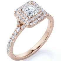 JeenMata Stunning 1 Carat Princess Cut Moissanite - Pave Set - Split Shank - Double Halo Engagement Ring in 18K Rose Gold over Silver
