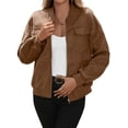 thumbnail image 1 of Chaqueta de Piel Sintética para Mujer, Estilo Universitario, Informal, con Cremallera Corta, Larga y Bolsillos. Marrón L, 1 of 10