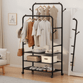 thumbnail image 2 of Satifur Clothes Rack with 3 Tiers Storage Shelves, Clothing and Shoes Racks, Garment Rack with Wheels, Multi-functional Double Rod Hanging Rack, Black, 2 of 8