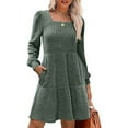 thumbnail image 7 of PUMISAS Long Sleeve Dresses For Women Cocktail-Length Boat Neck Dresses Casual Loose Solid Color Dress Elastic Waist A-Line Dresses, 7 of 7