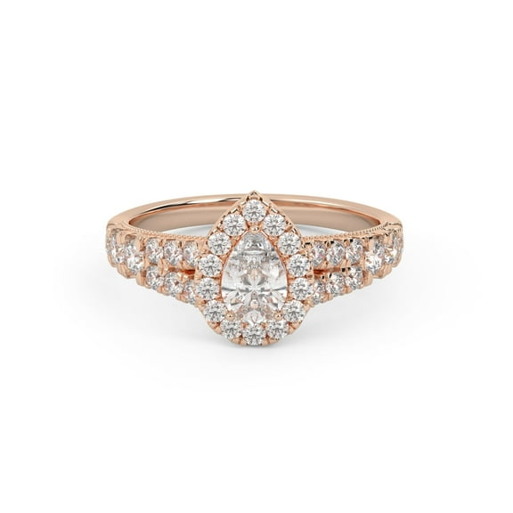AFFY Teardrop Halo Solitaire Engagement Rings for Women Center 6X4mm Pear and Round Cut Lab Created Moissanite Ring in 10K Solid Rose Gold Size-10