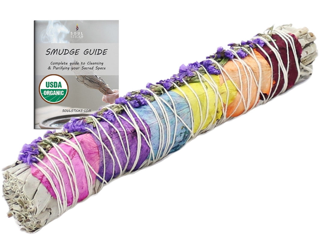 9 Inch Floral White Sage Smudge Stick for Home Cleansing & Negative Energy Clearing | USDA Organic Large Smudging Wands for Good Vibes