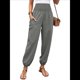 thumbnail image 2 of Pantalones de Trabajo Bohemios de Verano para Mujer, Informales, Plisados, Elásticos, de Cintura Alta, Anchos y con Bolsillos. Gris M, 2 of 9