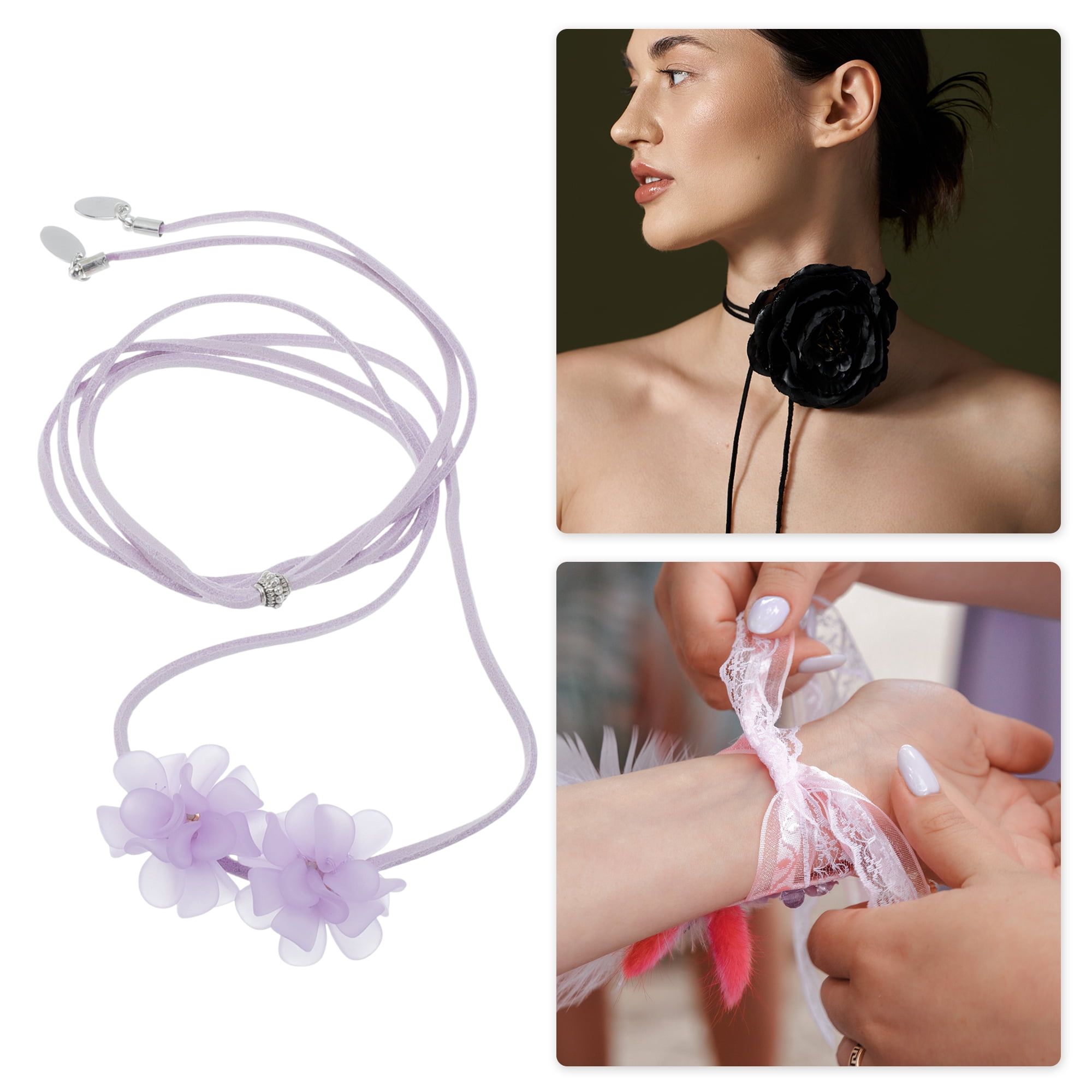 Unique Bargains Adjustable Flower Straps Choker Purple [Adjustable Frosted Flower Straps]