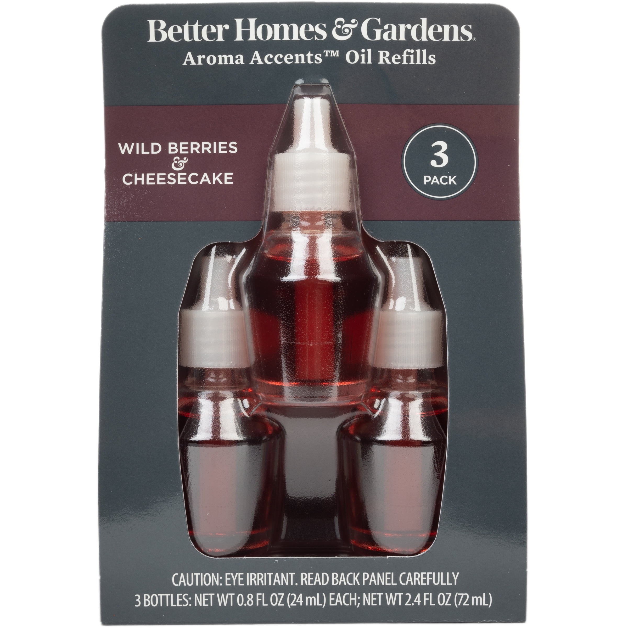 (4 pack) Better Homes & Gardens Aroma Accents Oil Refill 24 mL, Wild Berries & Cheesecake, 3 pack