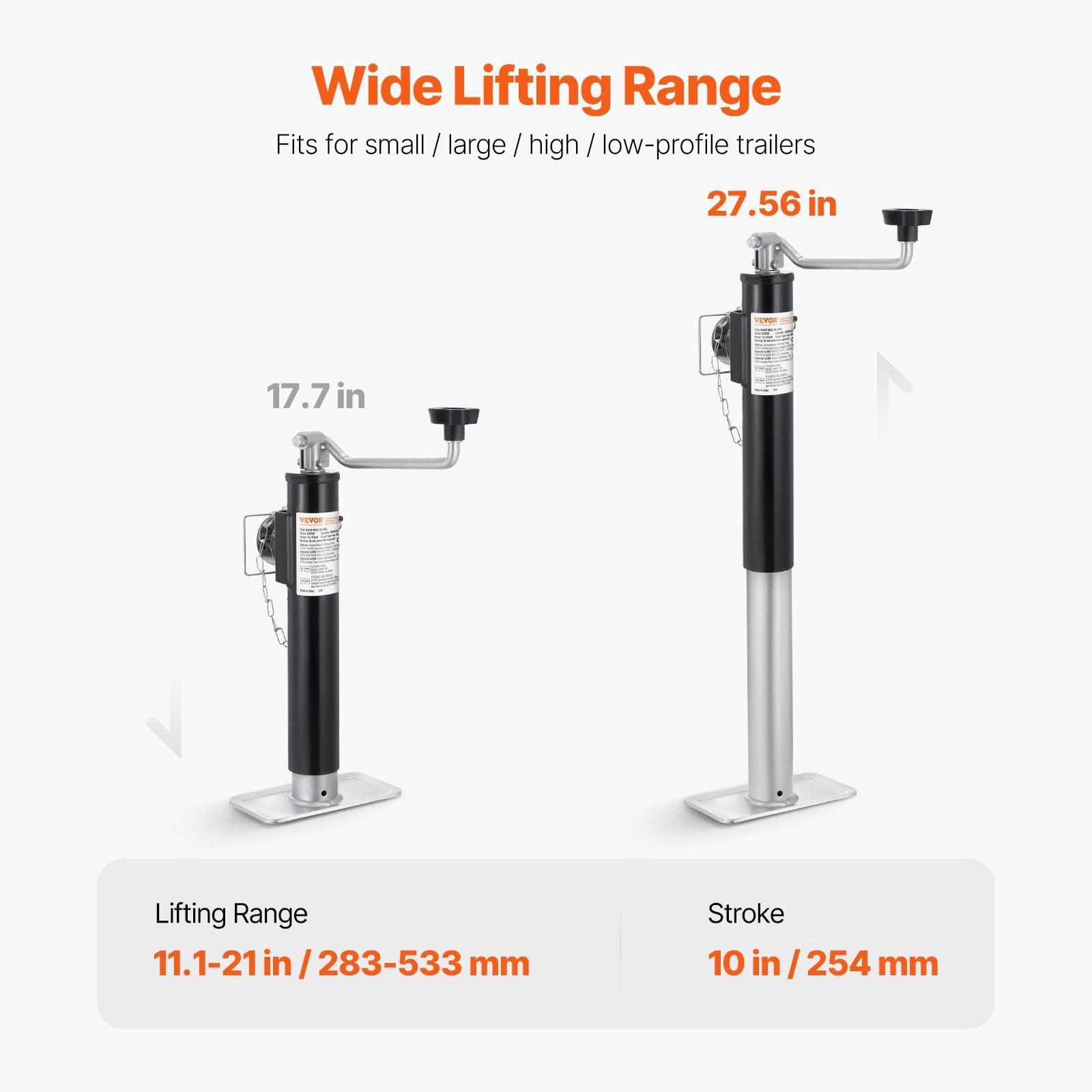 2000 lbs Dynamic Load Capacity Weld On Pipe Mount Swivel Trailer Jack 10 Inch Lift Trailer Jack Stand with Handle for RV Horse Utility and Yacht Trailers