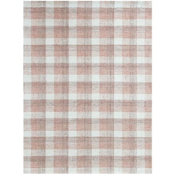 Luxee Designs Tartan Collection – 8×10 ft – Natural Hand-Tufted Wool – Classic Checkered Area Rug, Durable, Pet Friendly, Farmhouse Decor – Rose Gold
