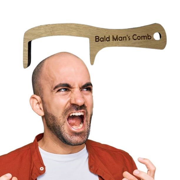 YEAUEME Bald Man Joke Comb Portable Small Wood Fake Hair Brush Toy