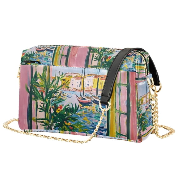 FORMRS Women Crossbody Purse with Chain Strap Vegan Leather Shoulder Handbag, Yellow Window
