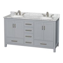 Wyndham Collection Sheffield 60" Marble Double Bathroom Vanity in White/Gray