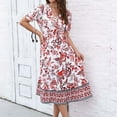 thumbnail image 2 of Fashion Beach Dresses for Womens 2026 Summer Plus Size Flower Printing V-neck Short Sleeves Close Up Waist Large Skirt Dress, 2 of 4