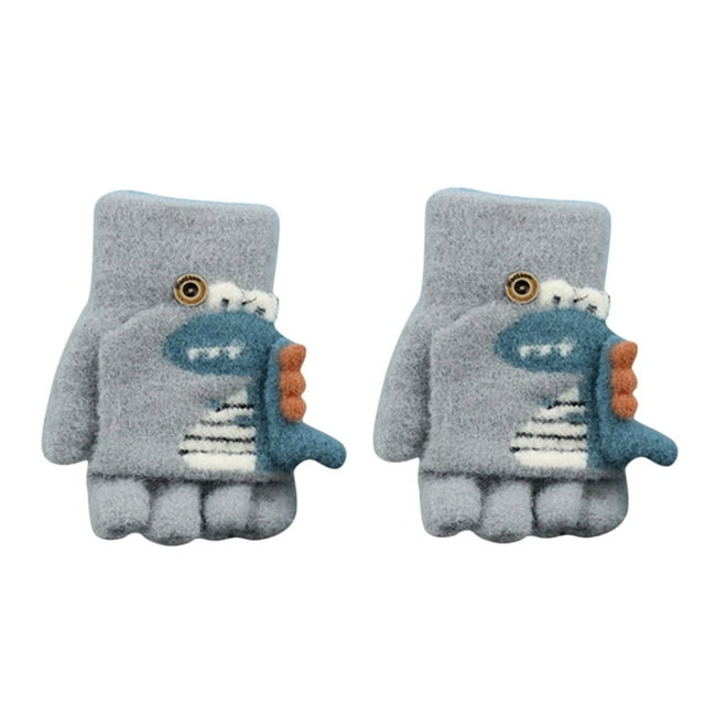 Manoplas Cálidas De Punto Con Estampado De Dinosaurios De Dibujos Animados, Sin Dedos, Guantes De Invierno Para Niños, Guantes Para Niños, Manoplas De Punto, Guantes De Medio Dedo.