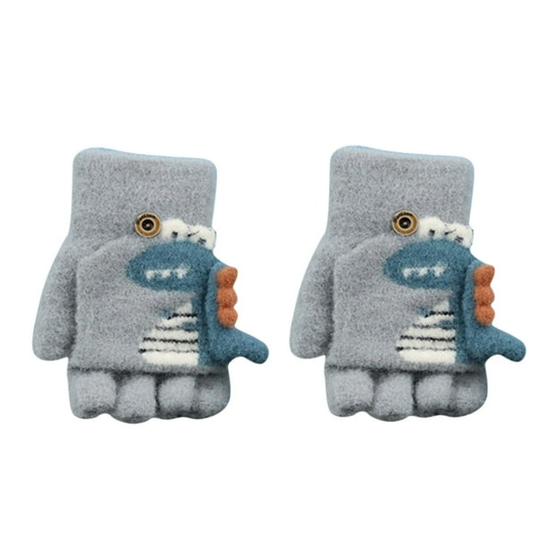 Manoplas Cálidas De Punto Con Estampado De Dinosaurios De Dibujos Animados, Sin Dedos, Guantes De Invierno Para Niños, Guantes Para Niños, Manoplas De Punto, Guantes De Medio Dedo.