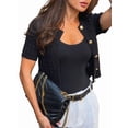 thumbnail image 2 of Women Short Sleeve Cardigan Cable Knit Cropped Button Down Crewneck Sweater Tops, 2 of 9