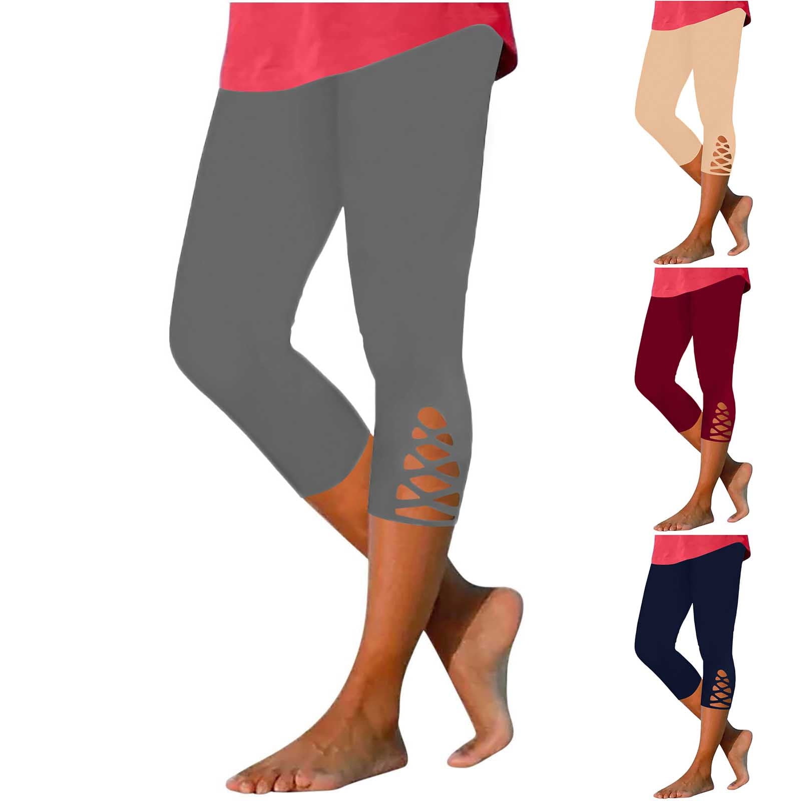 BVOFAR Pull On Capri Leggings for Women Casual Summer Slim Leg Crop Pants High Waisted Stretch Yoga Capris Summer Beach Vacation Trousers Beige XXXL