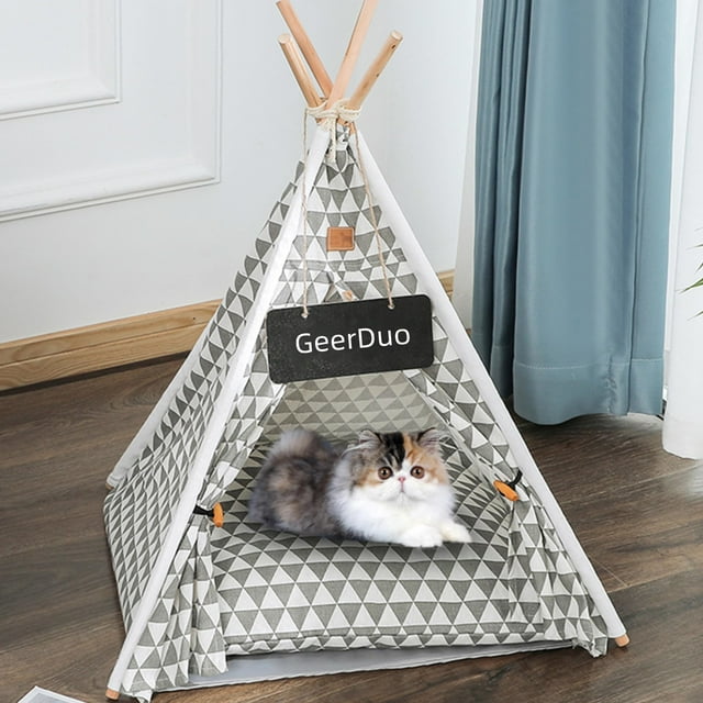 Tipi para Mascotas GeerDuo Tienda Portátil para Perros o Gatos Pequeños Gris