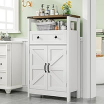 Bathroom Cabinet, Farmhouse Storage Cabinet with Drawer, Floor Storage Cabinet, Farmhouse Storage Cabinet for Bathroom, Kitchen, Living Room, Rustic Style Cabinet, White