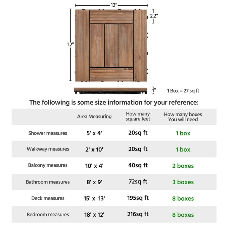 Topeakmart Pack of 27 Interlocking Wood Flooring Tiles Indoor & Outdoor for Patio Garden Deck Poolside 12''x12'' Dark Brown