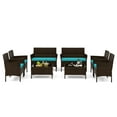 thumbnail image 1 of Patiojoy 8 Piece Patio Rattan Conversation Set Outdoor Wicker Furniture Set w/ Chair Loveseat & Tempered Glass Table Turquoise, 1 of 9