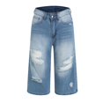 thumbnail image 5 of Women's Ripped Stretchy Shorts High Waisted Long Denim Jean Shorts, 5 of 7