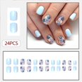 thumbnail image 2 of Uñas postizas adhesivas WAFOLOZE cortas, brillantes, azules con flores, 24 piezas, 2 of 8