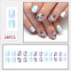 thumbnail image 2 of Uñas postizas adhesivas WAFOLOZE cortas, brillantes, azules con flores, 24 piezas, 2 of 8
