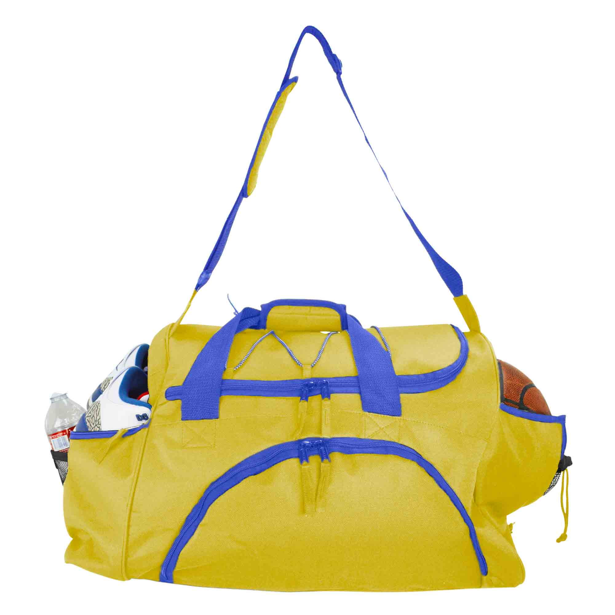 blue and gold duffle bag