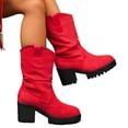 thumbnail image 4 of Wowcloth Women's Suede Mid-Calf Boots – Fashionable Casual Retro Slip-On Round Toe with Stacked Design for Fashion Vintage Style, 4 of 9