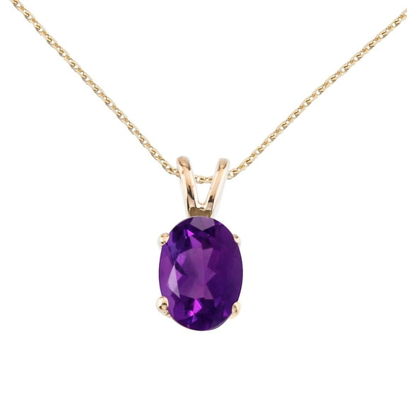 14k Yellow Gold Oval Large 6x8 mm Amethyst Pendant with 18" Chain