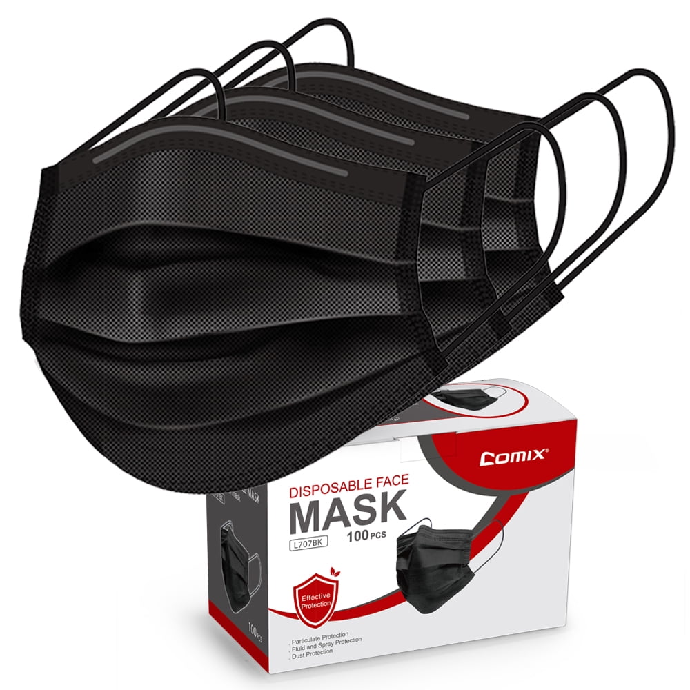 Comix Disposable Face-Mask Black with 3 Layer, Pack of 100
