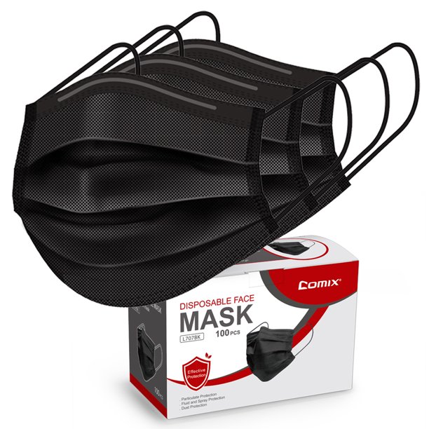 Comix Disposable Face Mask Black With 3 Layer Pack Of 100 Walmart