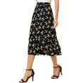 thumbnail image 4 of MODA NOVA Juniors Printed Elastic High Waist Ruffled Hem Zipper Midi Skirt, 4 of 5